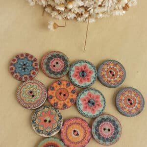 Botão de madeira artesã retrô 20mm