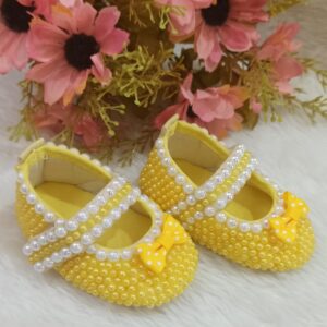 Sapatinho para bebê meia pérola amarelo cítrico Tam 14