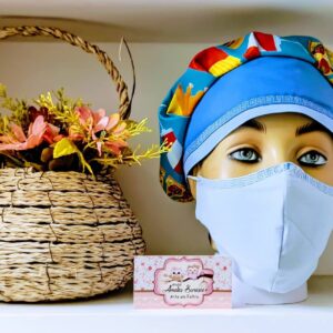 Kit cozinha touca + máscara - Estampa lanches fundo azul