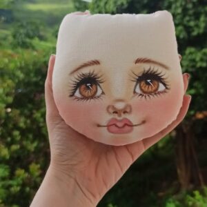 Cabeça pintada para boneca de pano bege/olhos mel 12cm x 11cm