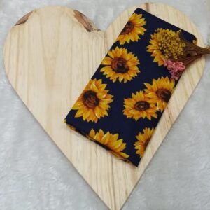 Tricoline estampado floral girassol fundo azul marinho