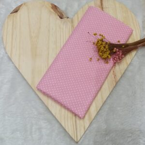 Tricoline mista bolinha branca fundo rosa bebê