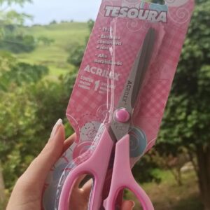 Tesoura corte reto Acrilex rosa bebê