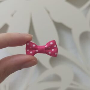 Mini laço gorgurão pink poá branco 3cm x 1cm pct c/5und