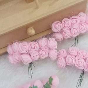 Mini rosas cor rosa bebê em e.v.a pct com 12unds