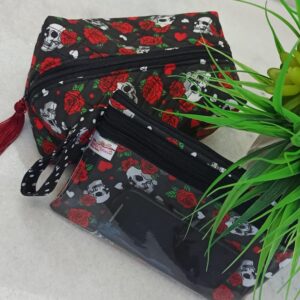 Kit necessaire box + carteira com visor para celular - Caveira Mexicana