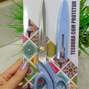 Tesoura Azul com Protetor 8" - 21 cm - Lanmax