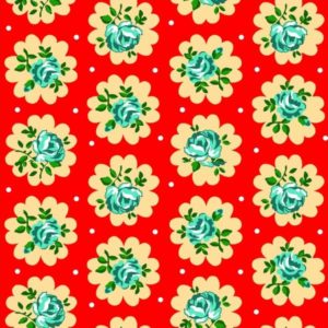 Tecido Chitão Estampado 100% algodão Floral Amarelo Fundo Vermelho