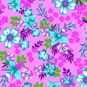 Tecido Chitão Estampado 100% algodão Floral Azul Fundo Rosa