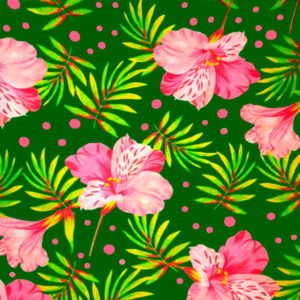 Tecido Chitão Estampado 100% algodão Floral Rosa com Fundo Verde