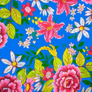 Tecido Chitão Estampado 100% algodão Floral Rosa e Branco Fundo Azul