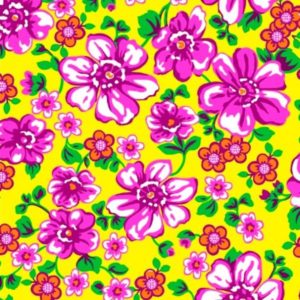 Tecido Chitão Estampado 100% algodão Floral Rosa Fundo amarelo