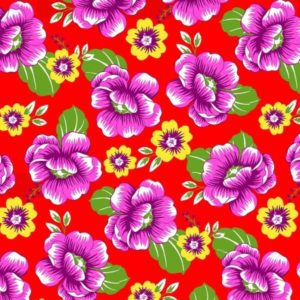 Tecido Chitão Estampado 100% algodão Floral Rosa Fundo Vermelho