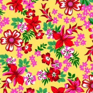 Tecido Chitão Estampado 100% algodão Floral Vermelho Fundo Amarelo