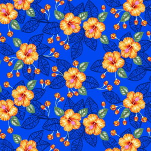 Tecido Chitão Estampado Floral Amarelo e Azul