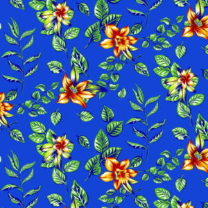 Tecido Chitão Estampado Floral Amarelo e Azul Royal