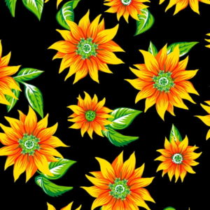 Tecido Chitão Estampado Floral Amarelo e Preto 100% algodão