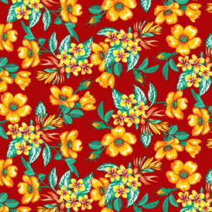 Tecido Chitão Estampado Floral Amarelo e Vermelho Escuro 100% algodão