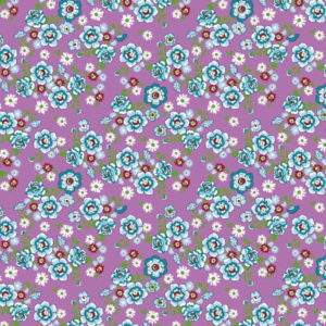 Tecido Chitão Estampado Floral Azul Fundo Lilás