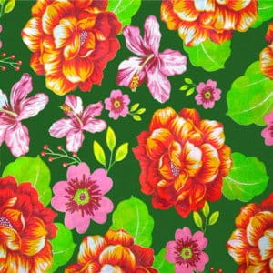 Tecido Chitão Estampado Floral Laranja e Rosa 100% Algodão