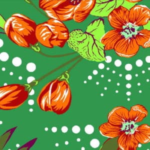 Tecido Chitão Estampado Floral Laranja e Verde 100% Algodão
