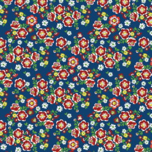 Tecido Chitão Estampado Floral Vermelho Fundo Marinho