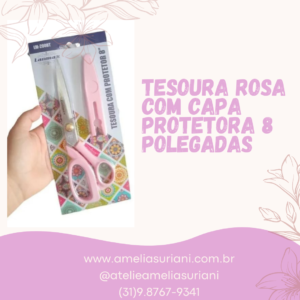 Tesoura Rosa com capa protetora 8 Polegadas - Lanmax