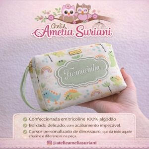 Necessaire Dinos Babys Verde - Farmacinha - 25x15cm
