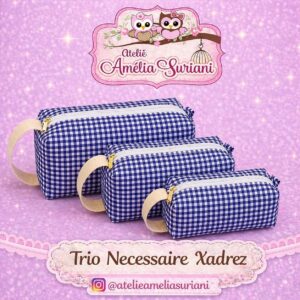 Kit trio necessaire box – xadrez azul