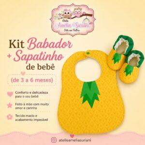 Kit babador + sapatinho de bebê - abacaxi