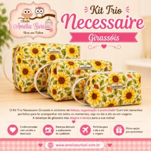 Kit trio necessaire box - Girassóis